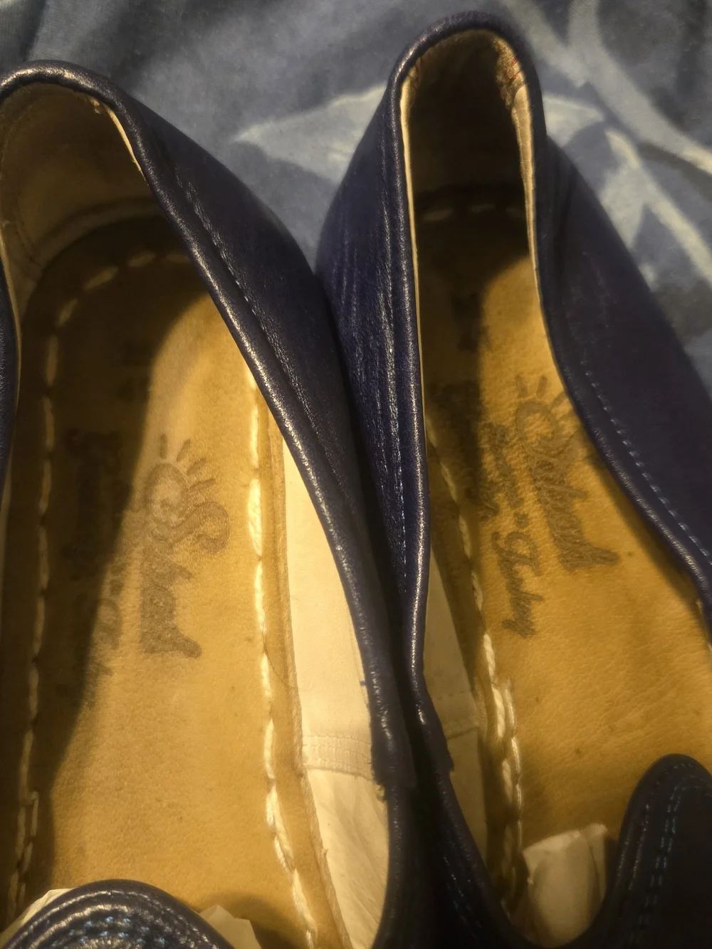 Sabah, Sabah Blue Leather Slip-Ons with Mustard Insole